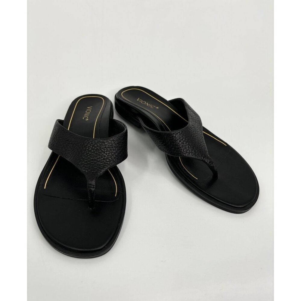 Vionic Agave Pebble Leather Thong Orthotic Arch Support Sandal Black 9 NWOB